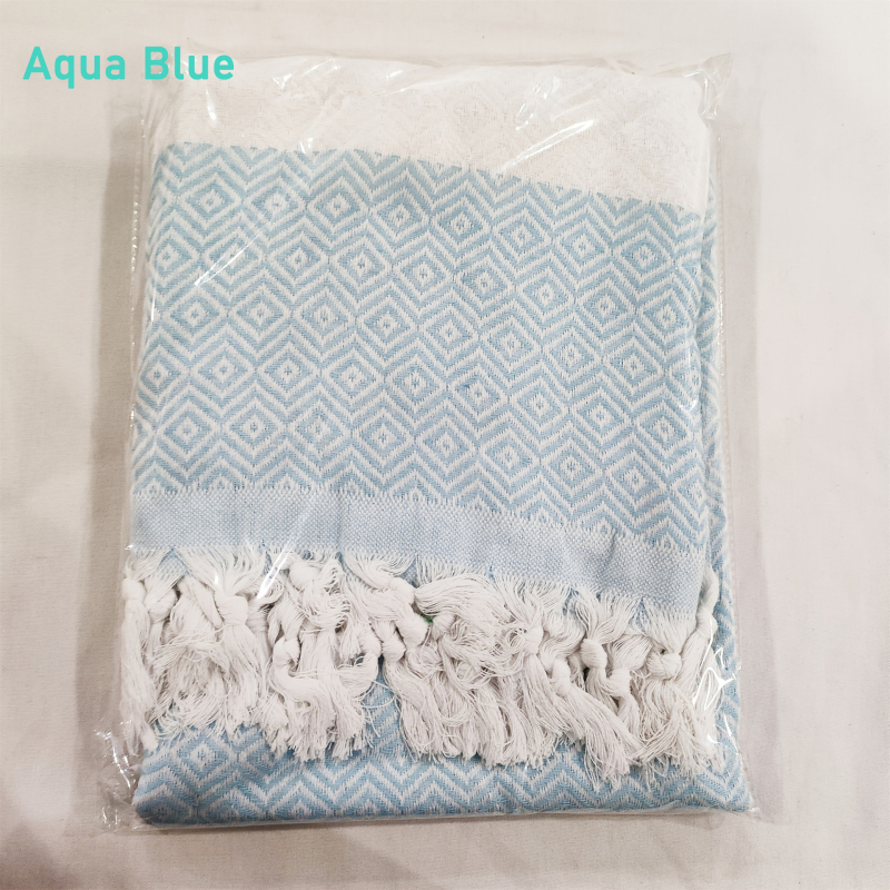 Turku kokvilnas dvieļu sega ar dimantu režģa jacquard rakstu, 400–500 g, 21s diegs, pielāgota apstrāde