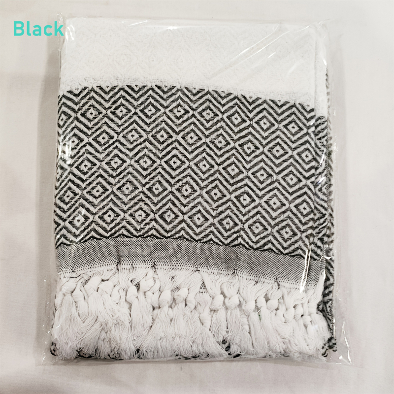 Turku kokvilnas dvieļu sega ar dimantu režģa jacquard rakstu, 400–500 g, 21s diegs, pielāgota apstrāde