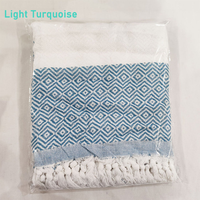 Turku kokvilnas dvieļu sega ar dimantu režģa jacquard rakstu, 400–500 g, 21s diegs, pielāgota apstrāde