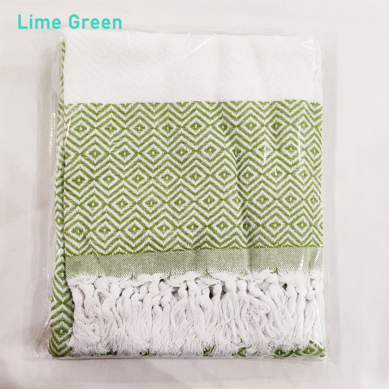 Turku kokvilnas dvieļu sega ar dimantu režģa jacquard rakstu, 400–500 g, 21s diegs, pielāgota apstrāde