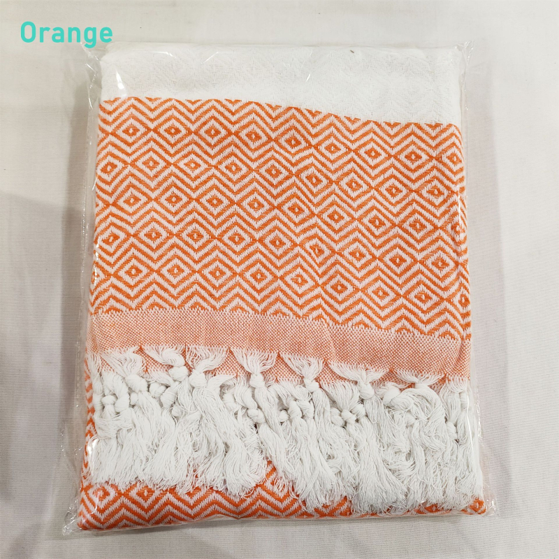 Turku kokvilnas dvieļu sega ar dimantu režģa jacquard rakstu, 400–500 g, 21s diegs, pielāgota apstrāde