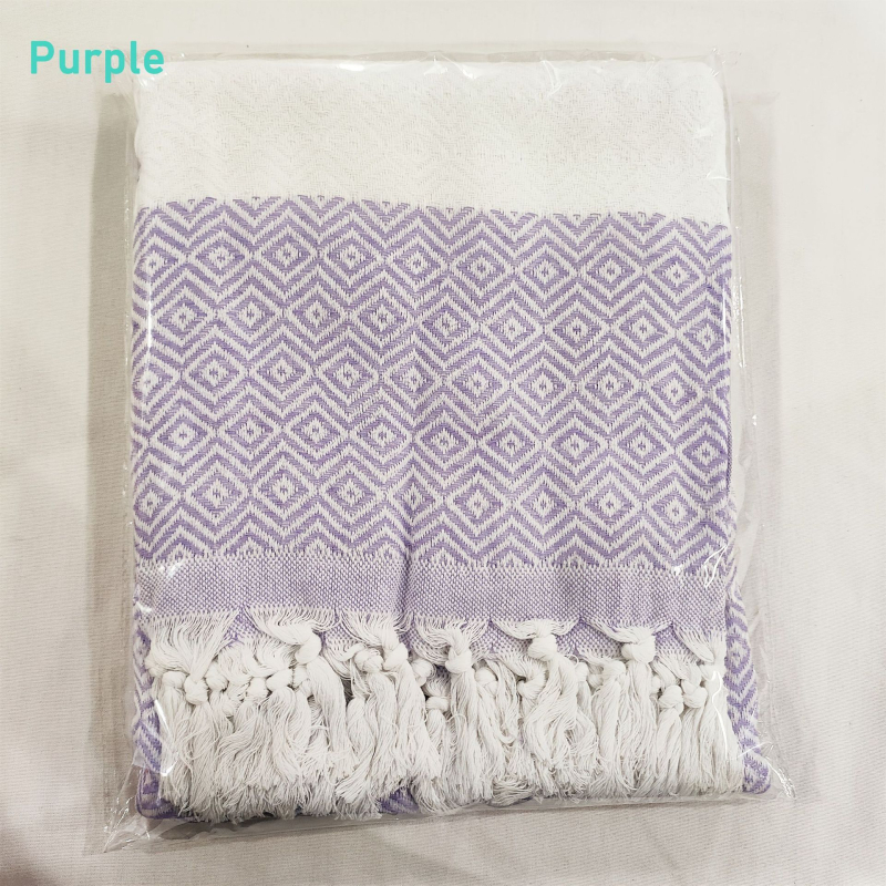 Turku kokvilnas dvieļu sega ar dimantu režģa jacquard rakstu, 400–500 g, 21s diegs, pielāgota apstrāde