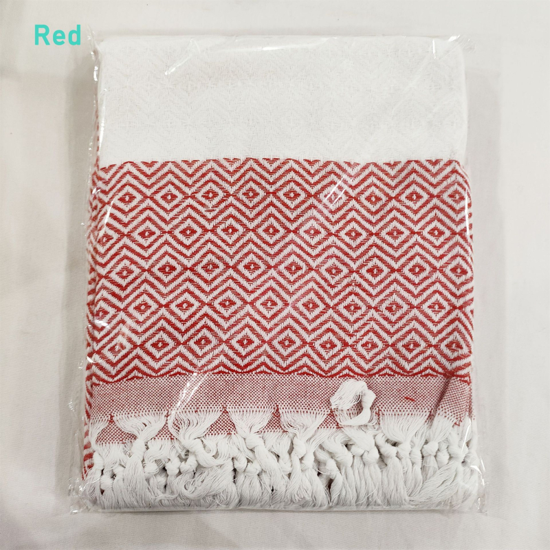 Turku kokvilnas dvieļu sega ar dimantu režģa jacquard rakstu, 400–500 g, 21s diegs, pielāgota apstrāde