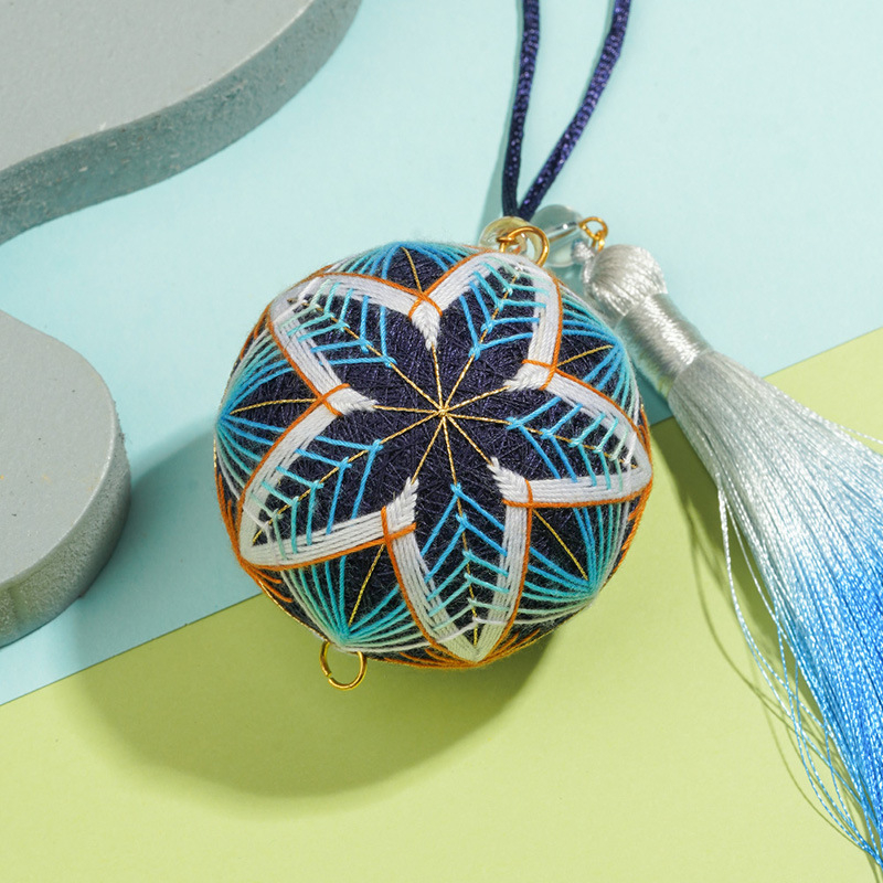 DIY set Temari kugle za šivanje — privjesak za ključeve i vrećica s talismanom za mir, poklon dečku