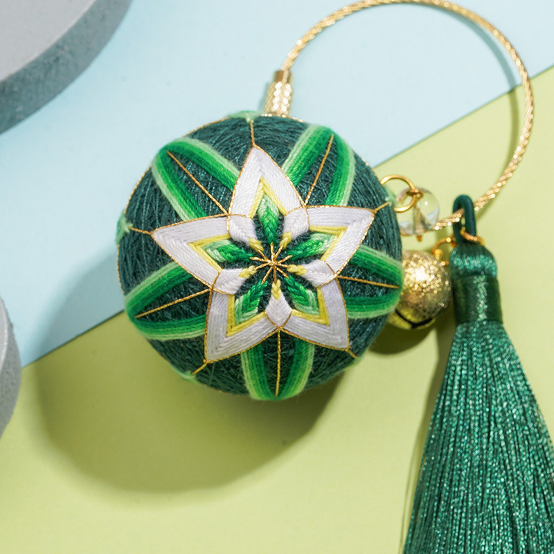 DIY set Temari kugle za šivanje — privjesak za ključeve i vrećica s talismanom za mir, poklon dečku