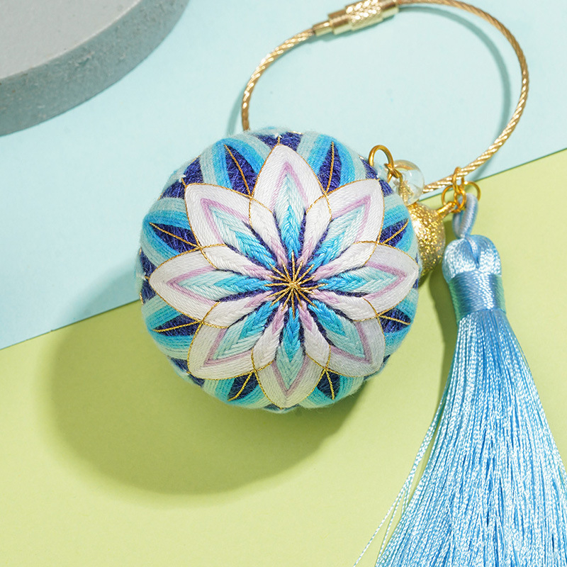 DIY set Temari kugle za šivanje — privjesak za ključeve i vrećica s talismanom za mir, poklon dečku