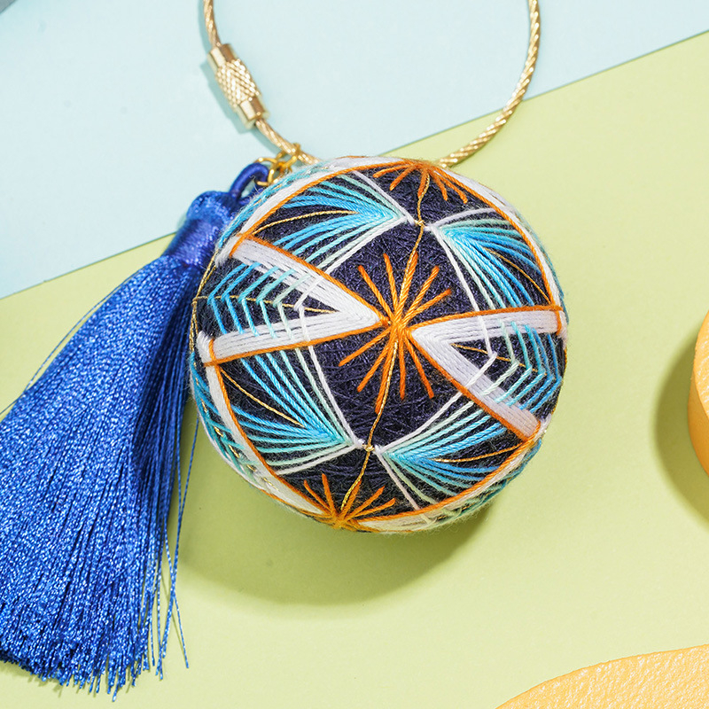 DIY set Temari kugle za šivanje — privjesak za ključeve i vrećica s talismanom za mir, poklon dečku