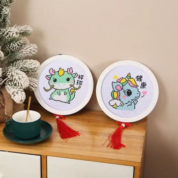 Krusta šūšanas komplekts - Karikatūras motīvs uz lina auduma, 11CT, mūsdienīgs minimālisma dizains