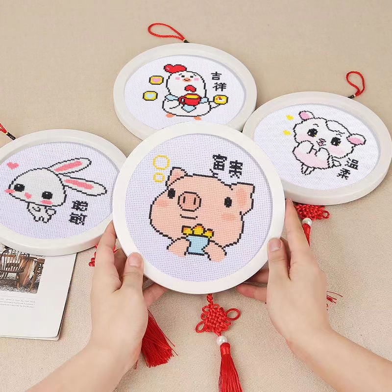 Krusta šūšanas komplekts - Karikatūras motīvs uz lina auduma, 11CT, mūsdienīgs minimālisma dizains