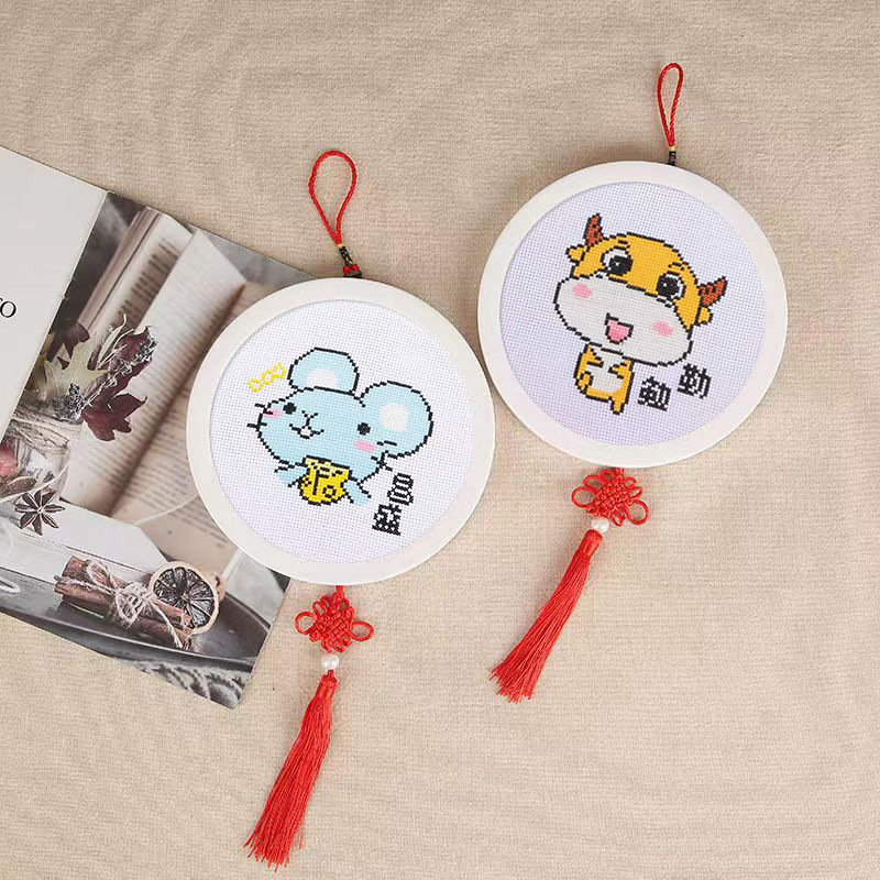 Krusta šūšanas komplekts - Karikatūras motīvs uz lina auduma, 11CT, mūsdienīgs minimālisma dizains