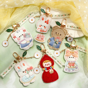 Atslēgu piekariņš adīšanas komplekts — lins, karikatūra/Anime motīvs, krustdūruma izšūšana, auduma izšuvums