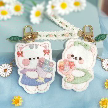 Atslēgu piekariņš adīšanas komplekts — lins, karikatūra/Anime motīvs, krustdūruma izšūšana, auduma izšuvums