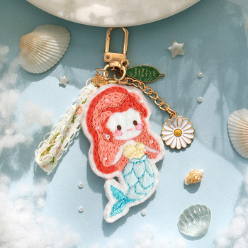 Atslēgu piekariņš adīšanas komplekts — lins, karikatūra/Anime motīvs, krustdūruma izšūšana, auduma izšuvums