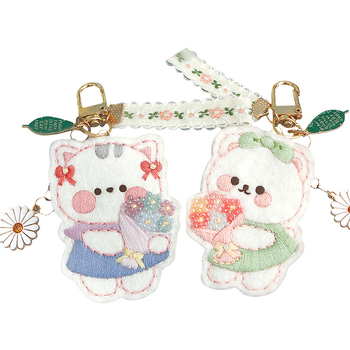 Atslēgu piekariņš adīšanas komplekts — lins, karikatūra/Anime motīvs, krustdūruma izšūšana, auduma izšuvums