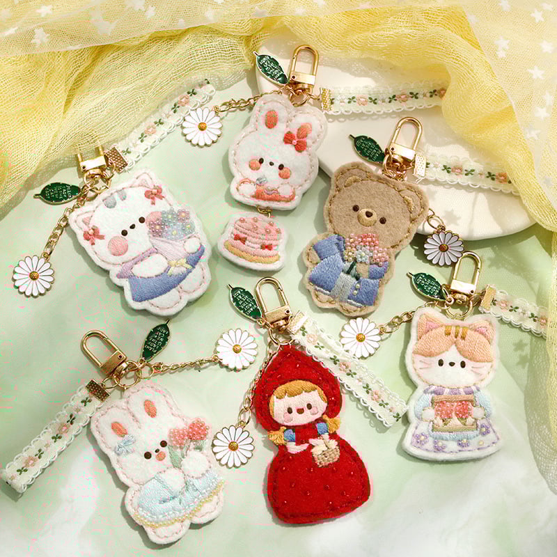 Atslēgu piekariņš adīšanas komplekts — lins, karikatūra/Anime motīvs, krustdūruma izšūšana, auduma izšuvums