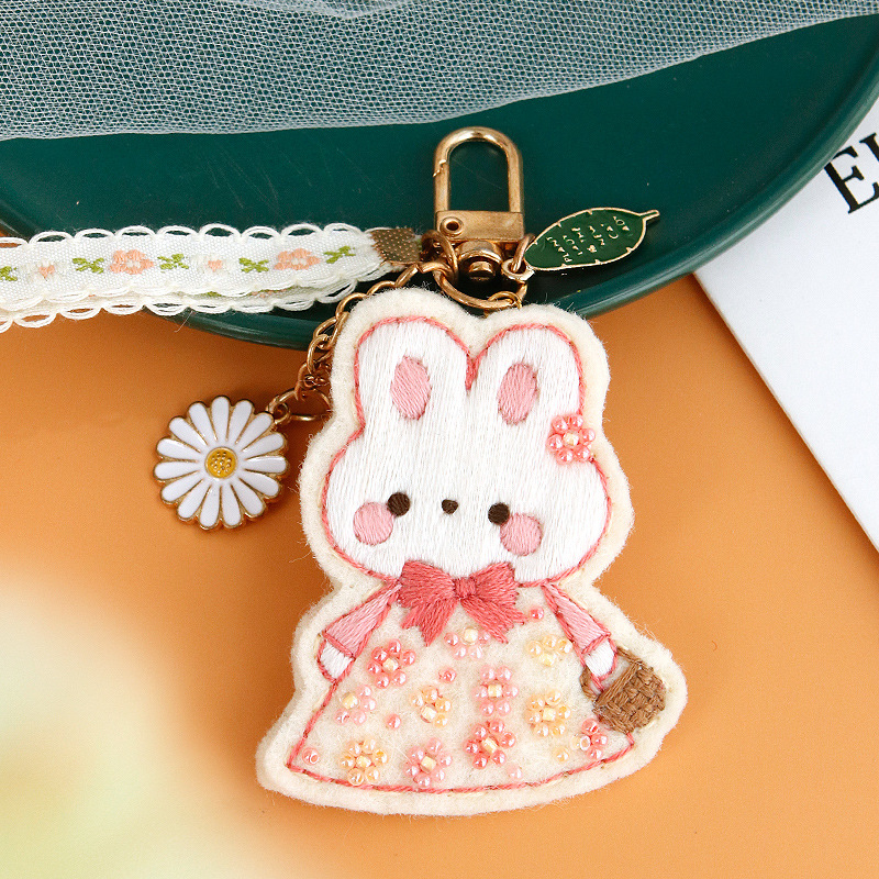 Atslēgu piekariņš adīšanas komplekts — lins, karikatūra/Anime motīvs, krustdūruma izšūšana, auduma izšuvums