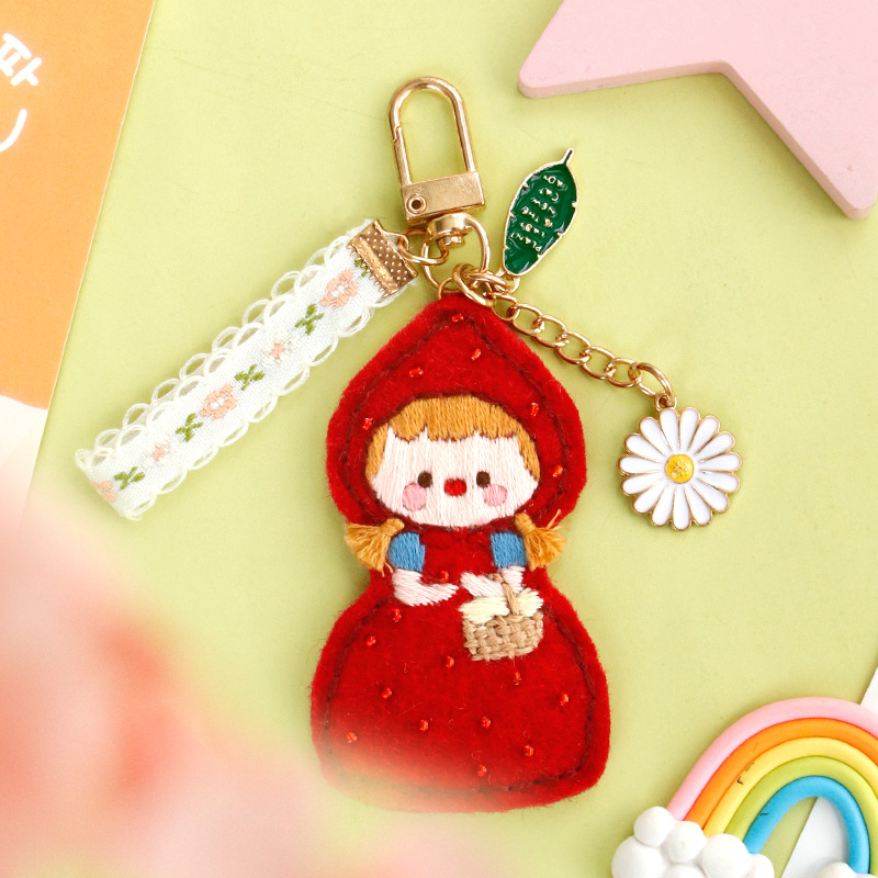 Atslēgu piekariņš adīšanas komplekts — lins, karikatūra/Anime motīvs, krustdūruma izšūšana, auduma izšuvums