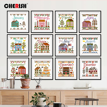 Krustu šūšanas komplekts: ainavas raksts, 14ct kokvilnas audums, mūsdienīgs minimālisma stils