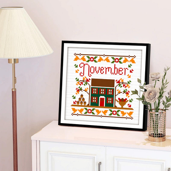 Krustu šūšanas komplekts: ainavas raksts, 14ct kokvilnas audums, mūsdienīgs minimālisma stils