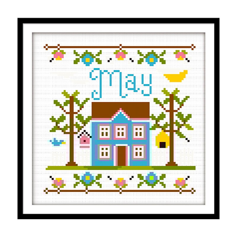 Krustu šūšanas komplekts: ainavas raksts, 14ct kokvilnas audums, mūsdienīgs minimālisma stils