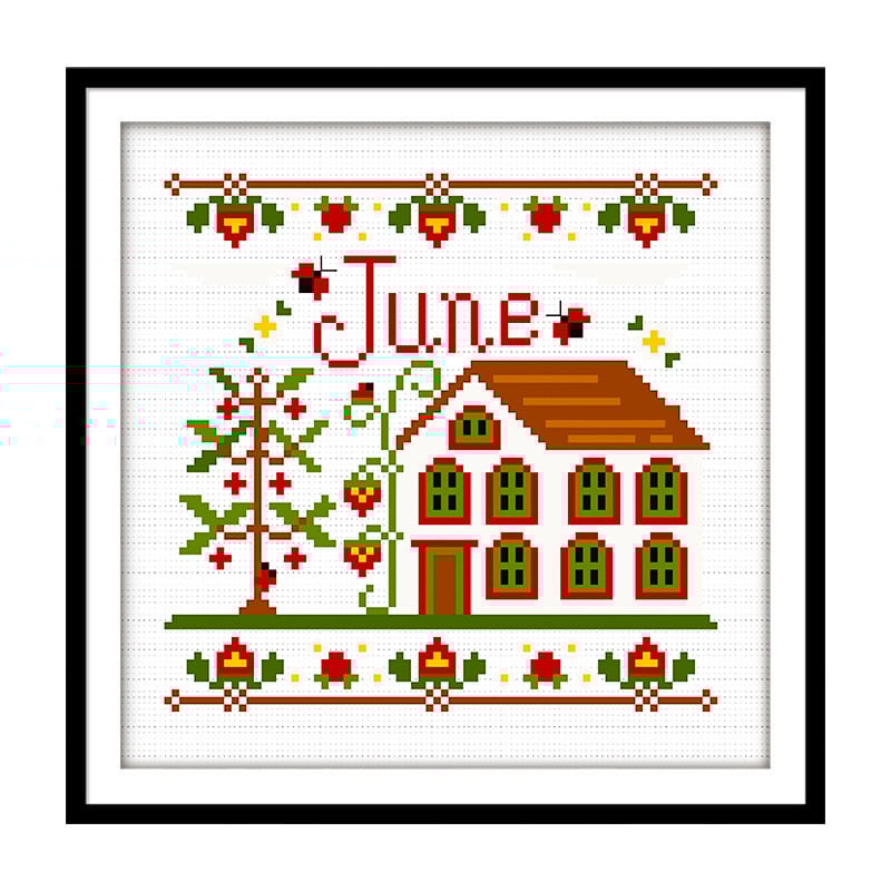 Krustu šūšanas komplekts: ainavas raksts, 14ct kokvilnas audums, mūsdienīgs minimālisma stils