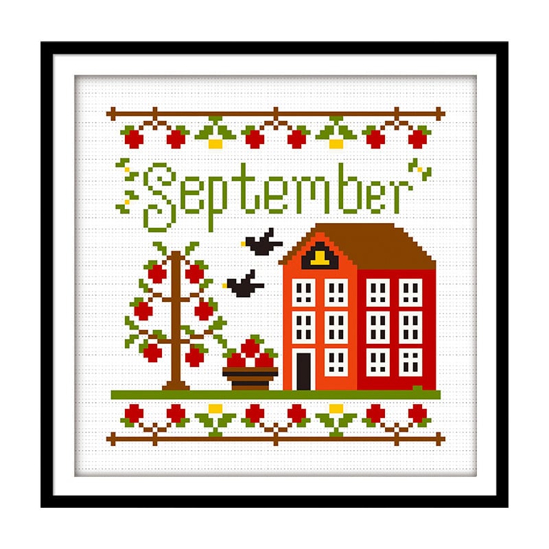 Krustu šūšanas komplekts: ainavas raksts, 14ct kokvilnas audums, mūsdienīgs minimālisma stils