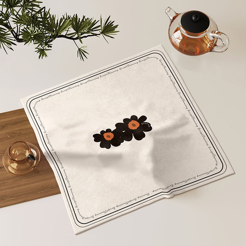 Tēju paliktņa pārsegs, kvadrātiskas formas, zīda ziedu raksts, universāls stils, dzīvojamā istaba