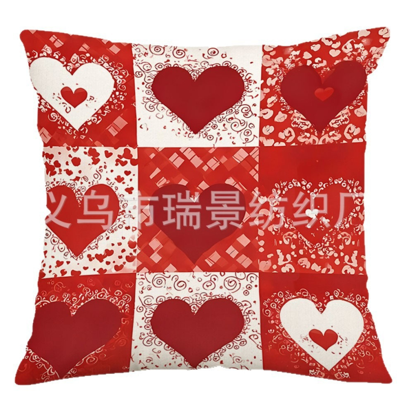 Jastučnica od lanenog platna s dizajnom srca i ruža, za dekor dnevnog boravka; mogućnost tiskanja logotipa
