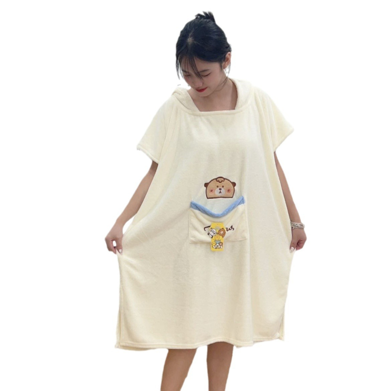 Billus coral fleece ogrtač s kapuljačom za djecu i odrasle, upijajući, šivanje s embroiderijem, 150D pređa, težina 300–400 g, prilagodljiva obrada