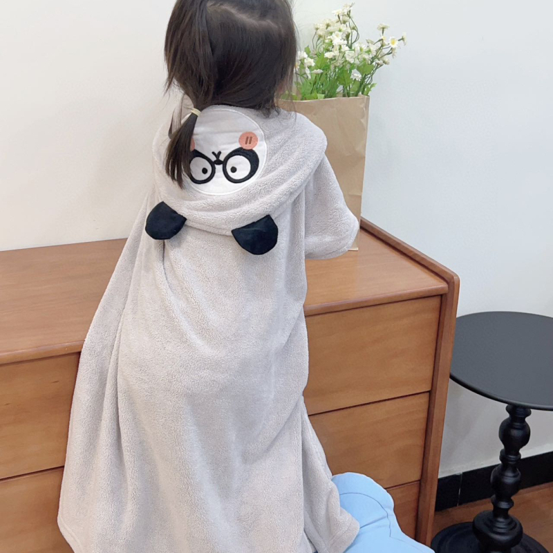 Billus coral fleece ogrtač s kapuljačom za djecu i odrasle, upijajući, šivanje s embroiderijem, 150D pređa, težina 300–400 g, prilagodljiva obrada