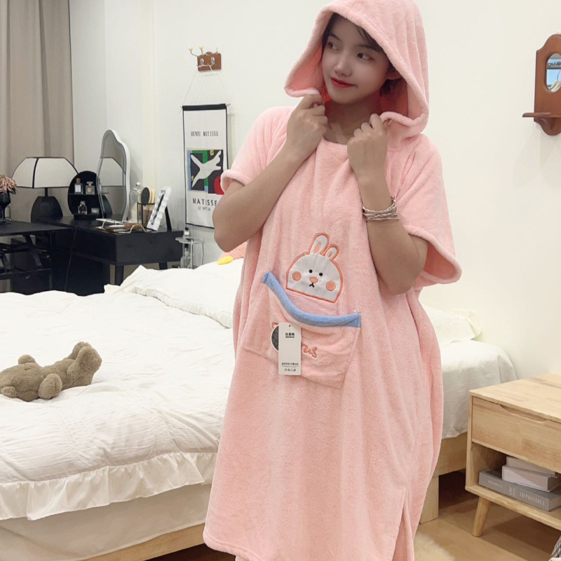 Billus coral fleece ogrtač s kapuljačom za djecu i odrasle, upijajući, šivanje s embroiderijem, 150D pređa, težina 300–400 g, prilagodljiva obrada