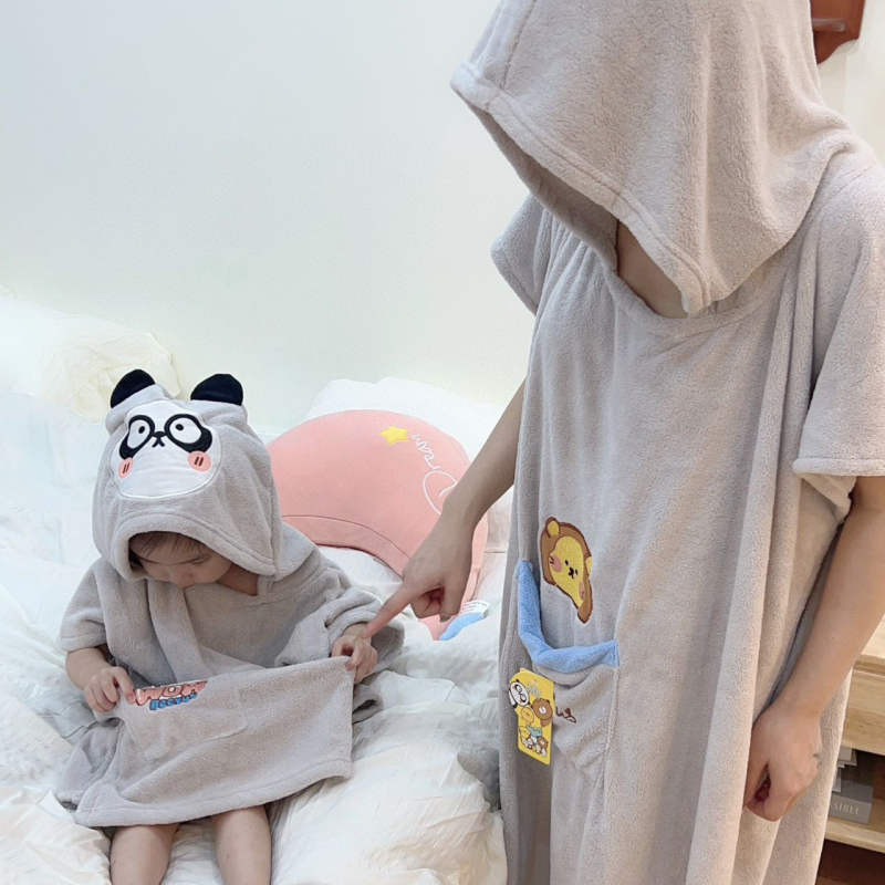 Billus coral fleece ogrtač s kapuljačom za djecu i odrasle, upijajući, šivanje s embroiderijem, 150D pređa, težina 300–400 g, prilagodljiva obrada