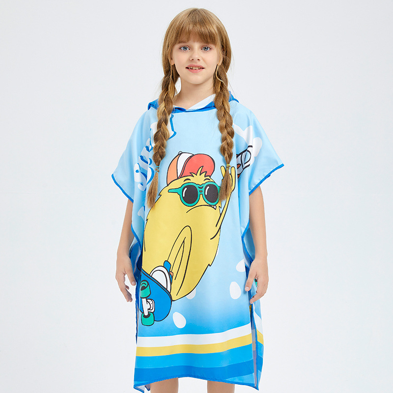 Bērnu kapuci mikrofibra dvielis ar druku, ātri žūst, mīksts un ērts; 85% poliesters, paved 150D, GSM 200–300, drukāšana, personalizēta apstrāde