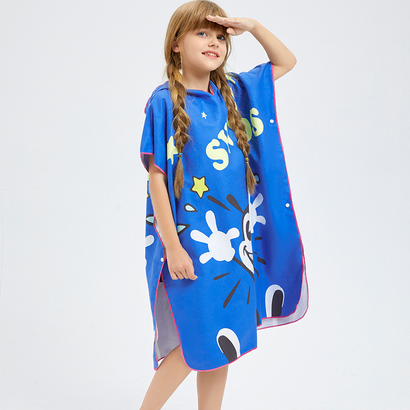 Bērnu kapuci mikrofibra dvielis ar druku, ātri žūst, mīksts un ērts; 85% poliesters, paved 150D, GSM 200–300, drukāšana, personalizēta apstrāde