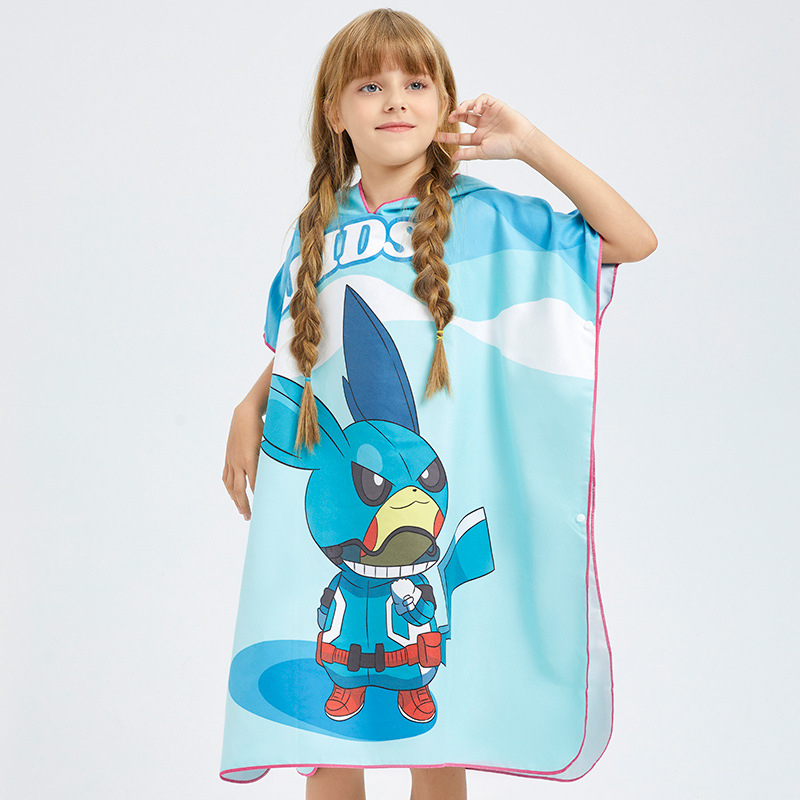 Bērnu kapuci mikrofibra dvielis ar druku, ātri žūst, mīksts un ērts; 85% poliesters, paved 150D, GSM 200–300, drukāšana, personalizēta apstrāde