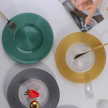 Stikla šķīvis ar Eiropas stila metāla apmali, apaļš, ar elektroplātētu virsmu, viesnīcas dekors