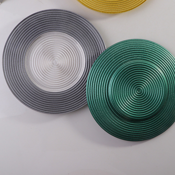 Stikla šķīvis ar Eiropas stila metāla apmali, apaļš, ar elektroplātētu virsmu, viesnīcas dekors