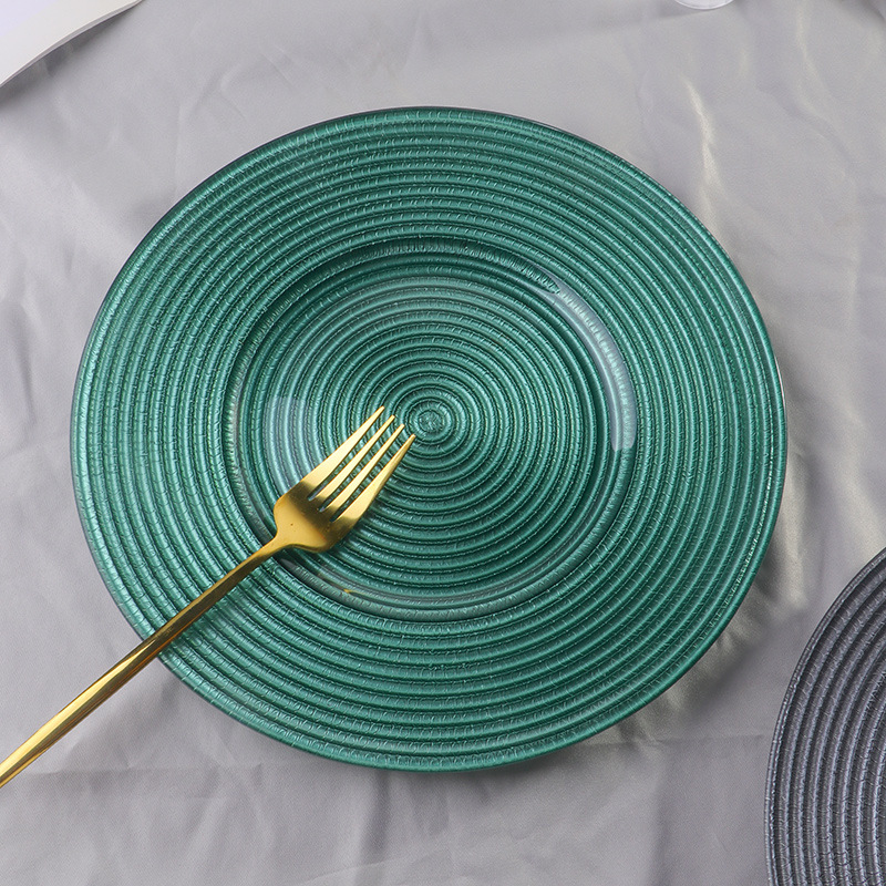 Stikla šķīvis ar Eiropas stila metāla apmali, apaļš, ar elektroplātētu virsmu, viesnīcas dekors