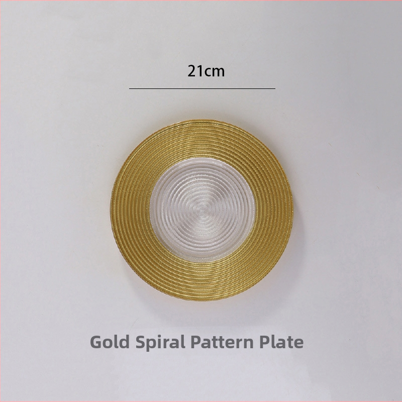 Stikla šķīvis ar Eiropas stila metāla apmali, apaļš, ar elektroplātētu virsmu, viesnīcas dekors