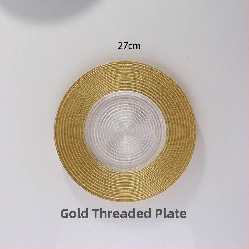 Stikla šķīvis ar Eiropas stila metāla apmali, apaļš, ar elektroplātētu virsmu, viesnīcas dekors