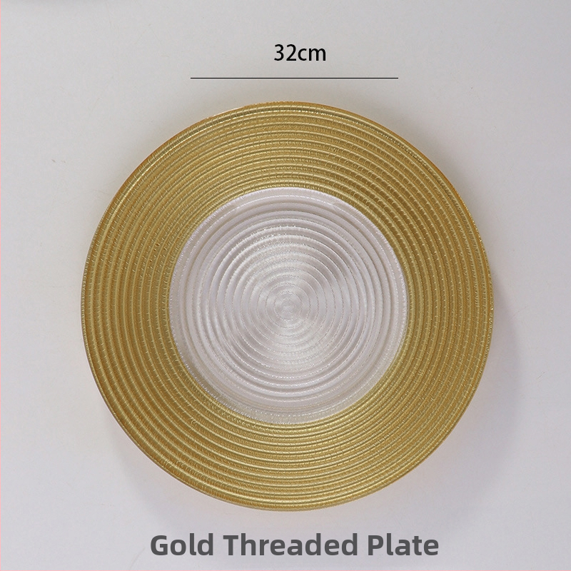 Stikla šķīvis ar Eiropas stila metāla apmali, apaļš, ar elektroplātētu virsmu, viesnīcas dekors