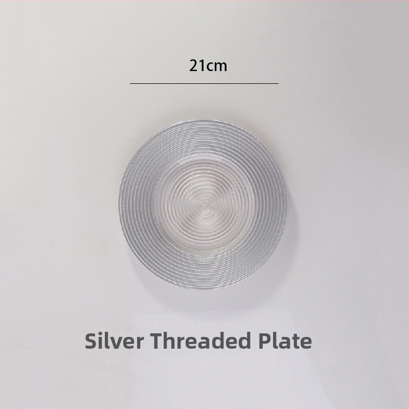 Stikla šķīvis ar Eiropas stila metāla apmali, apaļš, ar elektroplātētu virsmu, viesnīcas dekors