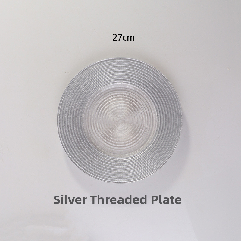 Stikla šķīvis ar Eiropas stila metāla apmali, apaļš, ar elektroplātētu virsmu, viesnīcas dekors