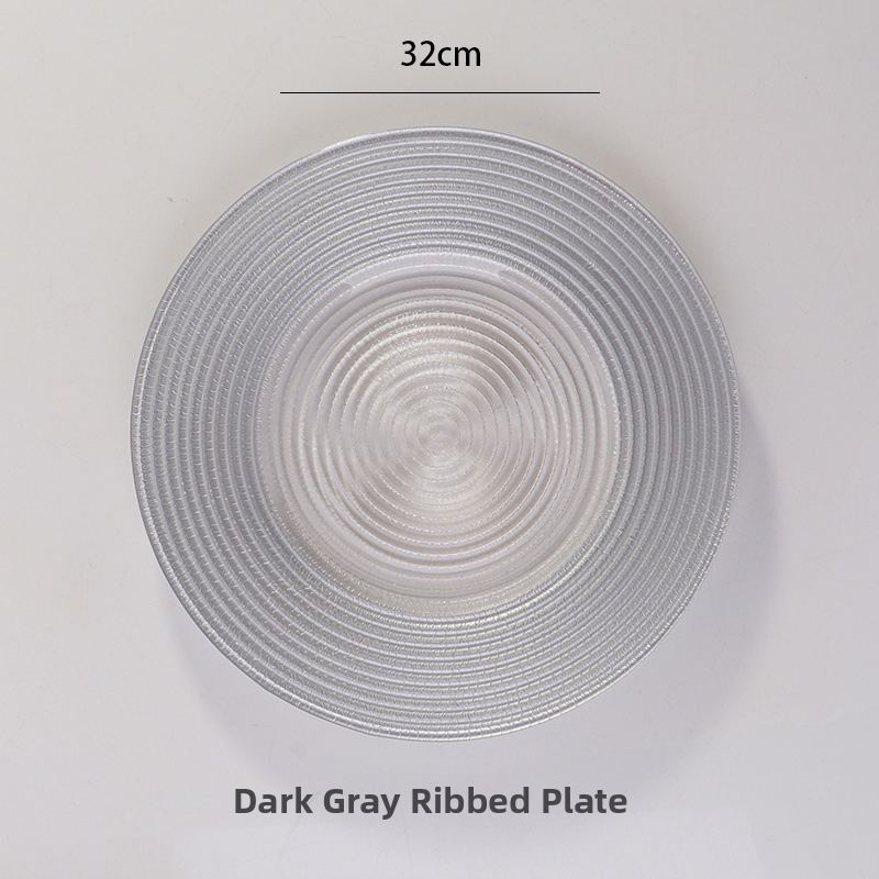 Stikla šķīvis ar Eiropas stila metāla apmali, apaļš, ar elektroplātētu virsmu, viesnīcas dekors