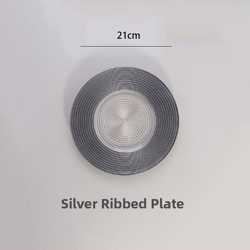 Stikla šķīvis ar Eiropas stila metāla apmali, apaļš, ar elektroplātētu virsmu, viesnīcas dekors