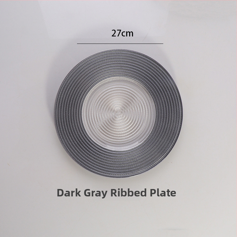 Stikla šķīvis ar Eiropas stila metāla apmali, apaļš, ar elektroplātētu virsmu, viesnīcas dekors