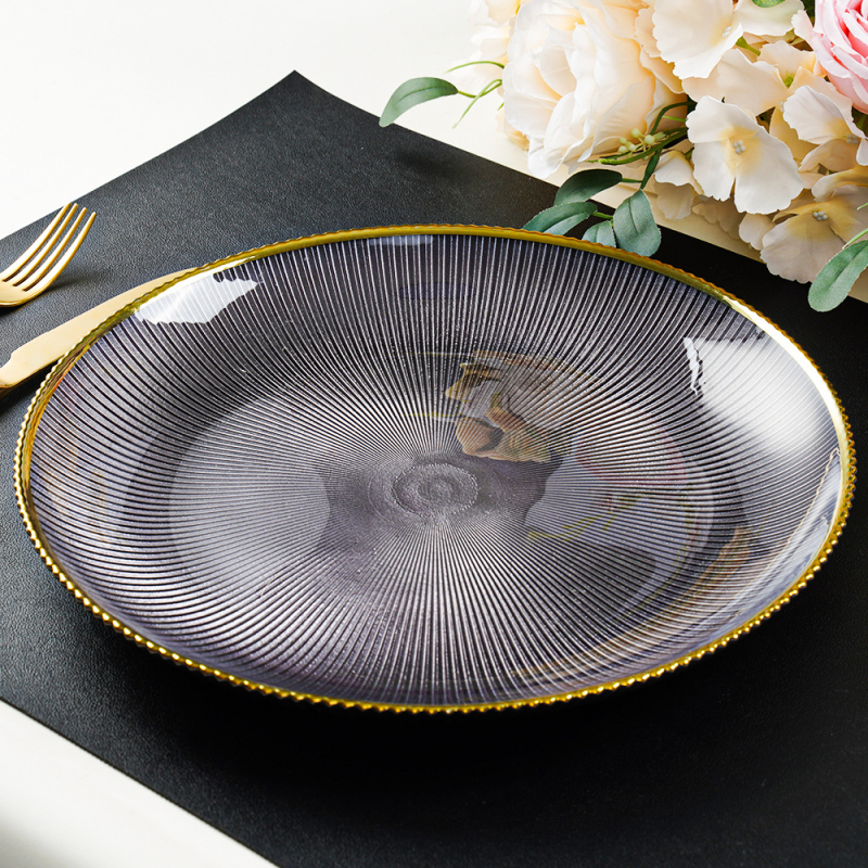 Stikla plāna bļoda, apaļas formas, virsma ar aerosolu pārklāta, mūsdienīgs minimālisma stils, pielāgošana pieejama