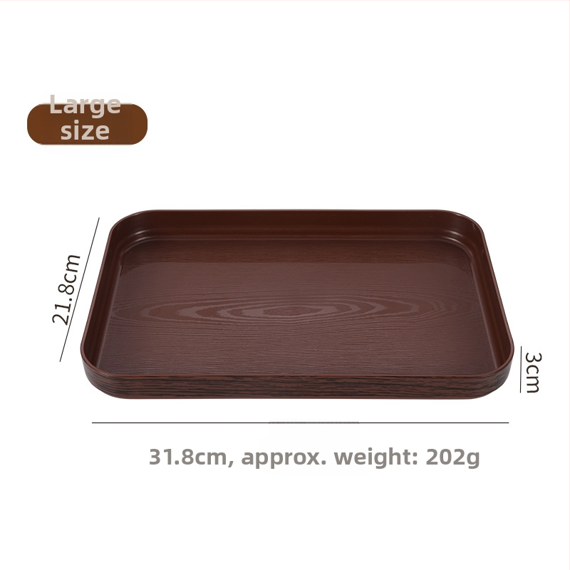 PP plastmasas servēšanas paplāte ar koksnes graudu un marmora rakstu; logotipa druka pieejama; pielāgošana; mūsdienīgs ziemeļu stils; koksnes graudu paletes sērija