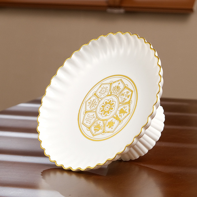 Plastmasas trauks augļiem un konfektēm ar kontūru uz mala, ķīniešu stilā, mājas lietošanai, ziedojums Budai un Bagātības Dievam