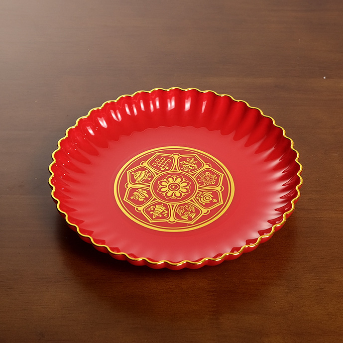 Plastmasas trauks augļiem un konfektēm ar kontūru uz mala, ķīniešu stilā, mājas lietošanai, ziedojums Budai un Bagātības Dievam